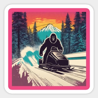 Funny Bigfoot Doing Extreme Bobsleighing Winter Sport Bobsleigh Sticker